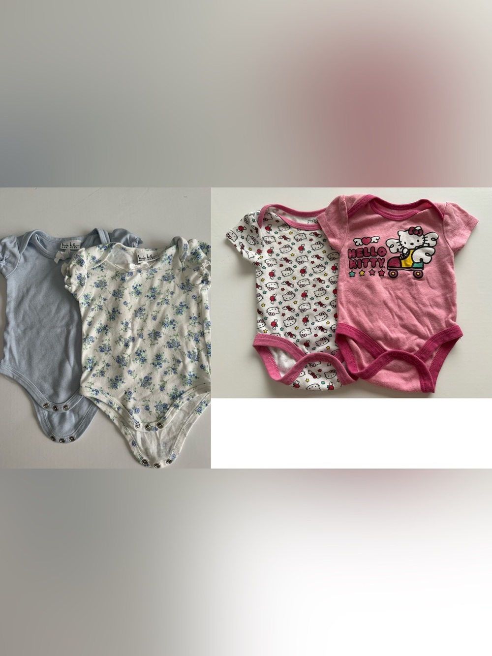 4 Brodysuit bundle 2 Hello Kitty Onesies  Pink White 3-6 month girls 9-12 Blue